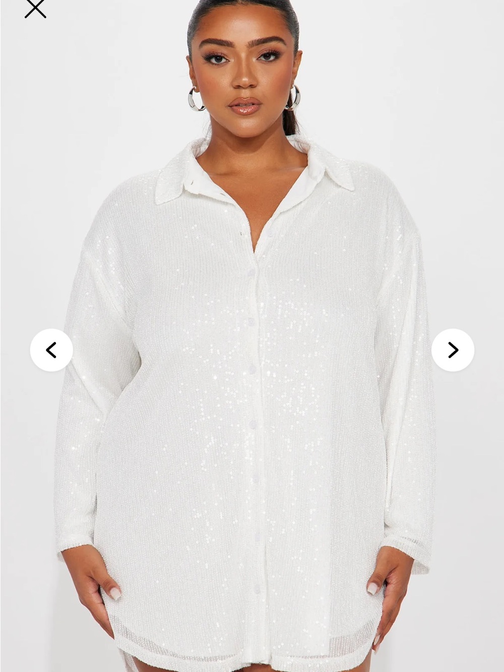 Fashion Nova White Sequin Button-Down Shirt
